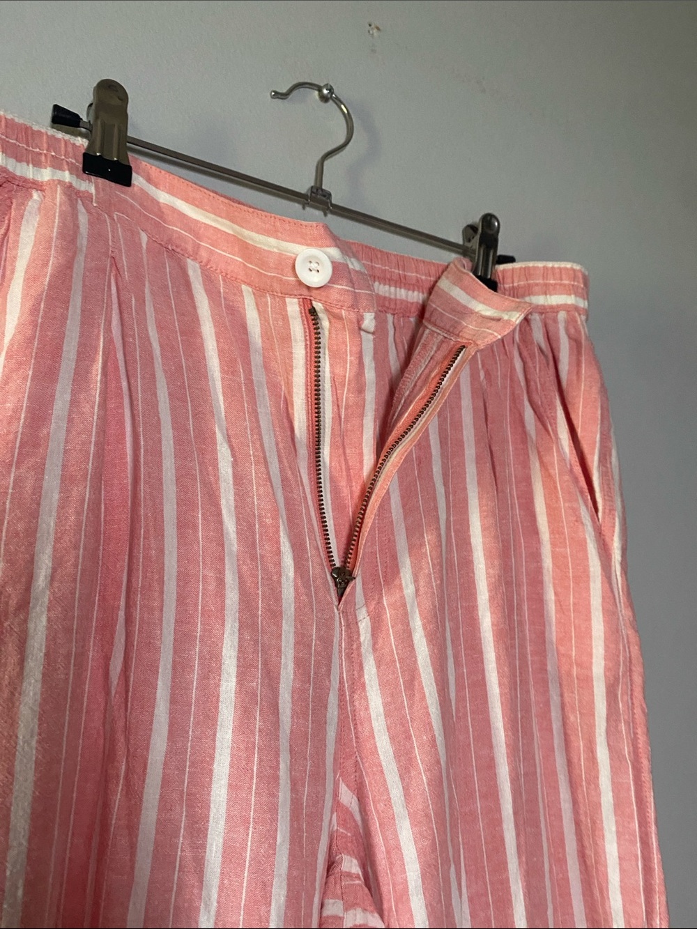 Aerie Pool-To-Party Linen Blend High Waisted Trouser Large Coral White Stripe - Picture 6 of 15
